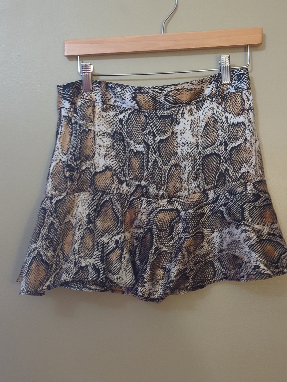 Zara Snake-Print Skirt Shorts in Brown, Black & Cream